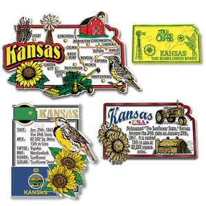 Kansas Four-Piece State Magnet Set by Classic Magnets, Includes 4 Designs - Picture 1 of 3