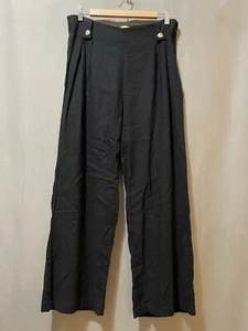 NWOT Michael Kors Women Side Zip Hi-Rise Linen Rayon Wide Leg Pants Size 6 Black - Picture 1 of 11
