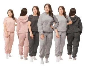 Juego de pijamas de oso de peluche para mujer cómodo cálido y acogedor ropa de noche suave ajuste cómodo PJs - Imagen 1 de 21
