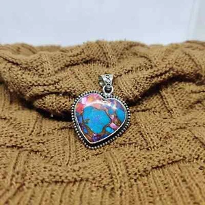 Pink Copper Turquoise Gemstone Pendant 925 Sterling Silver Designer Pendant MK* - Picture 1 of 6