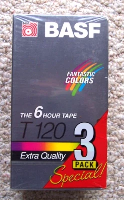 New Sealed 3 BASF Blank VHS Tape Pack Standard 6 Hours T120 Extra Quality VCR - Image 1 of 2