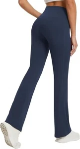 12-Women's Yoga Pants w Pockets No Front Seam Crossover High Waisted Flare (S) - Picture 1 of 15