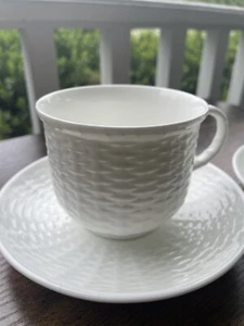 Wedgwood Nantucket Basket Weave Coffee Tea Cups & Saucers Set of 2 - Picture 1 of 6