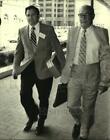 1981 Press Photo F. Irvin Dymond Walks With Defense Attorney Don M. Richard