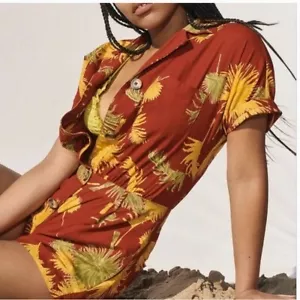 NUOVO pagliaccetto Free People Maroon Combo stampa hawaiana Malibu M - Foto 1 di 12