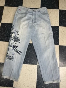 Ecko Unltd Jeans Mens 38 Blue Denim Baggy Embroidered Graffiti Y2K Skate Grunge - Picture 1 of 13