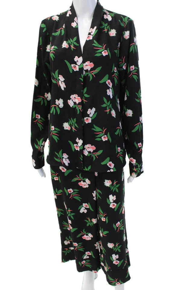 Conjunto de pantalón blusa halógeno con estampado floral negro multicolor talla mediana para mujer Foto 1 de 4