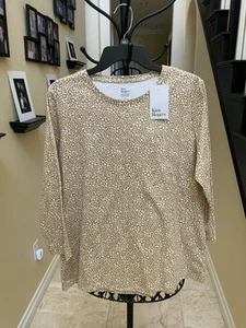 Women Large Top, Kim Rogers NWT, Gold With White Dots - Picture 1 of 3