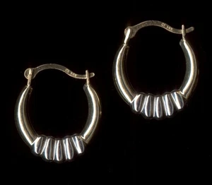 New 14K 15mm Solid Yellow & White Gold Ribbed Oval Hoop Snap Stud Earrings CH - Picture 1 of 1