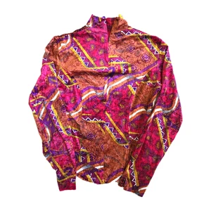 Crisca Patchwork Paisley Samt Trainingsjacke Pullover Damen S 1/4 Zip Nylon Vintage - Bild 1 von 9