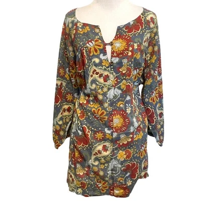 Liz & Co Woman Floral Paisley Cotton Top Womens Size 2X Dusty Blue Cotton Boho  - Image 1 of 4