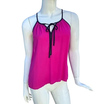 Blusa sin mangas Cooper 19 negra fucsia ligera con corbata fluida para mujer talla XS Foto 1 de 4