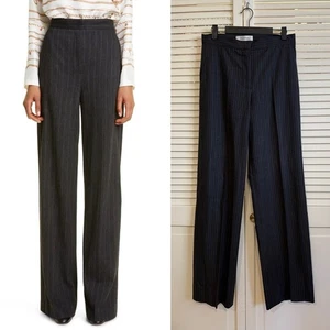 Maxmara Grey Pinstripe Woolmark Wool Trousers Size 4 - Picture 1 of 8