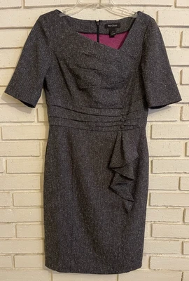 White House Black Market 连衣裙 6 码灰色斑点褶皱纽扣职业 — 第 1/4 张图片