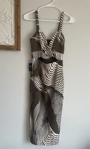 Express Women’s Midi Printed Design Dress Size 4 NWT Sweetheart Neckline Cutout - Picture 1 of 15