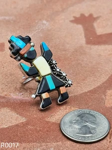 Ring Vintage Zuni Sterling Silver and Multi Stone Rainbow Dancer Kachina - Bild 1 von 3
