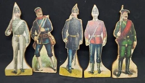 Juego de 5 soldados de hojalata de papel vintage con soportes - Imagen 1 de 3