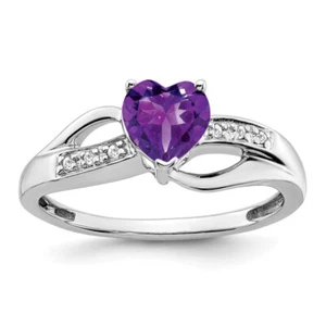 14K White Gold Purple Amethyst Diamond Heart Ring Gemstone Love Band February... - Picture 1 of 100