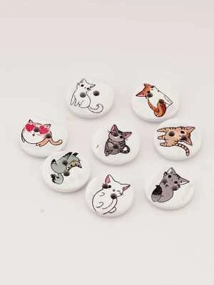 50pcs Cat print Round wood buttons for Sewing Scrapbooking decor Diy 15mm - Image 1 of 4