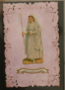 Image pieuse  carte postale dentelle rose de communion