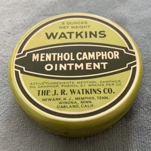 Vintage Watkins Menthol Camphor Ointment 5oz Green Tin Container - New Old Stock - Picture 1 of 3