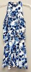 Paper Crane Womens S Small Blue White Floral Lined Sleeveless High Neck Dress