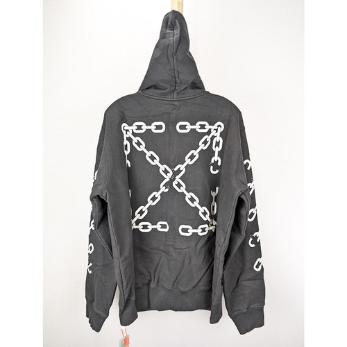 Felpa con cappuccio Off White Q:2 Chain Arr Slim Zip Nero Bianco Nuova con etichette S