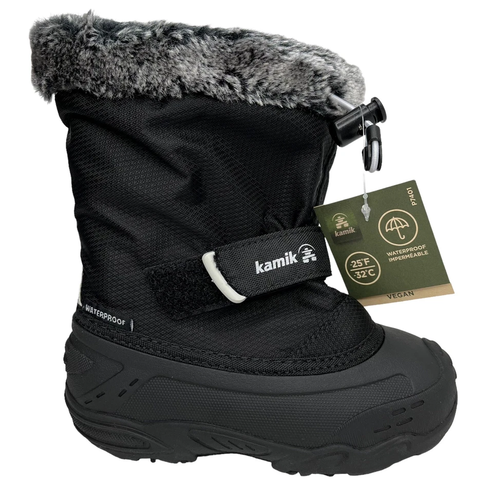 Kamik Toddler Boy Girls Waterproof Snow Boots Size 9 Black Vegan Winter Shoes — 第 1/1 张图片