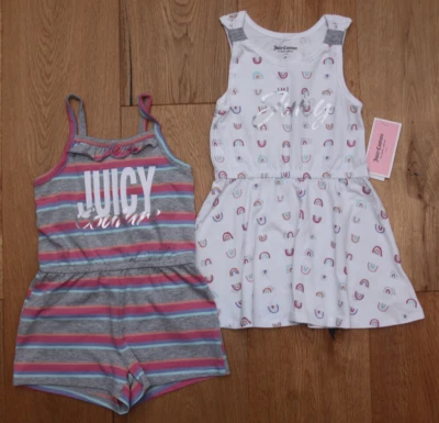 Juicy Couture 2 изделия ребенка ясельного возраста девочки Детский комбинезон и платье комплект ~ белый, серый и пастели - Изображение 1 из 4