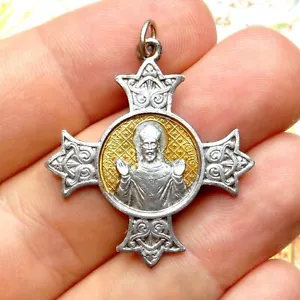 Saint Martin of Tours. Antiker religiöser Kreuz Anhänger. Große Medaille. - Bild 1 von 6
