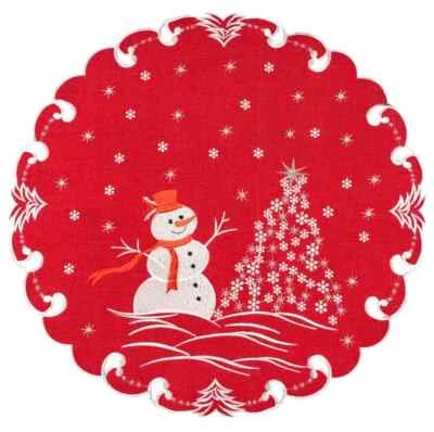 Snowman with Snowflakes Trees Topper (23" Round Doily) - Image 1 of 2
