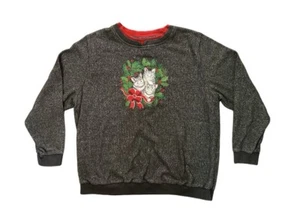 Vintage Bon Worth Christmas Kitten Womens Sweatshirt 90s Embroidered Cat Lady XL - Picture 1 of 10