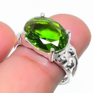 Green Peridot Gemstone Handmade 925 Sterling Silver Jewelry Ring Size 6.75 (US) - Picture 1 of 1