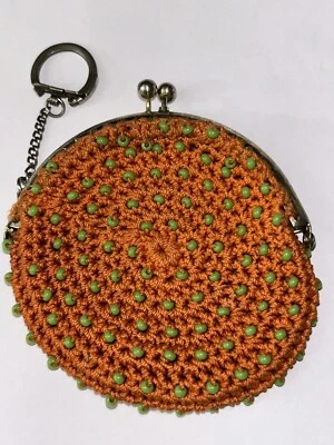 Llavero monedero vintage años 60 ganchillo cuentas naranja y verde Japón Foto 1 de 3
