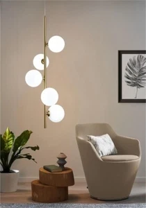Lampadario 5 sfere in vetro a sospensione attacco G9 moderno color bronzo - Bild 1 von 6