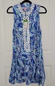 Lilly Pulitzer Jane Etuikleid in Baldachin Chaos ärmellos blau Kleid Gr. 12 neu mit Etikett - Bild 1 von 5