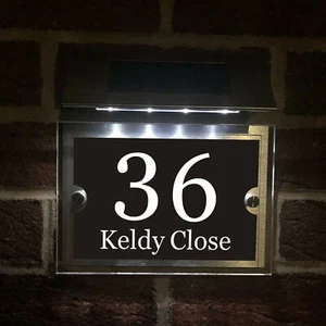 Personalised House Number Plaque LED Solar Light Door Sign Number & Street Name - Picture 1 of 10