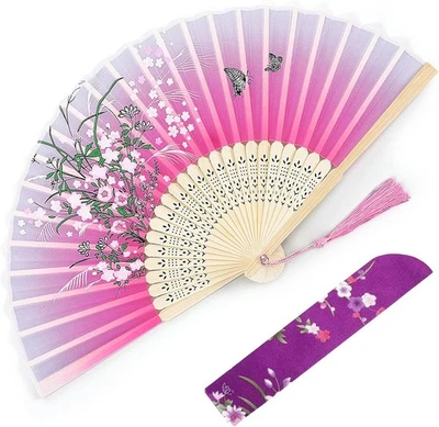 Handheld Floral Folding Fans Red Linen, Hollowed Fan for Wedding Dancing - Image 1 of 4