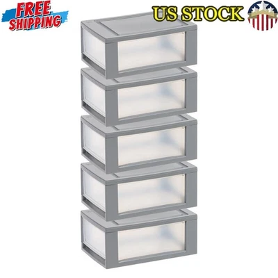 6Qt Stackable Under Bed Storage Bins 5Pack Plastic Drawers Modular Organization - Image 1 of 4