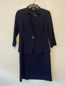 St John Dress Suit Womens Jacket Size 4 Dress Size 8 Navy Blue See Measurements - Picture 1 of 18