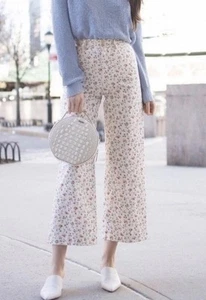 Rebecca Taylor Vine Wide Leg Pants, Cropped, High Waisted, White Floral, Sz. 27 - Picture 1 of 15