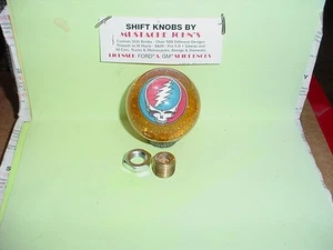 Grateful Dead Steal Your Face , Custom 2 1/8" Glitter Shift Knob, (Amber ) - Picture 1 of 1