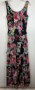 Jones Studio Dress Womens 2 Maxi Black Floral Chiffon Cottage Core Tiered Gauzey - Picture 1 of 10