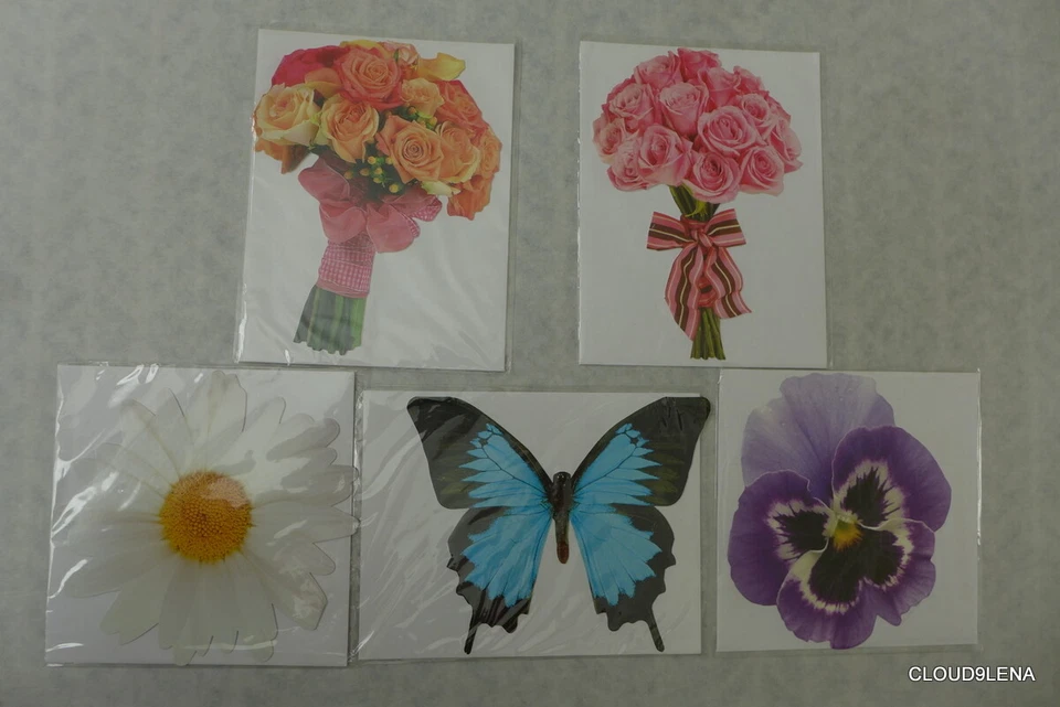 5 Paper House Production Die Cut Blank Cards Daisy Rose Bouquets Pansy Butterfly - Image 1 of 4
