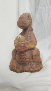 Vintage FLAT EARTH POTTERY Dinosaur Candle Holder —1970s80s Signed On Bottom - Picture 1 of 10