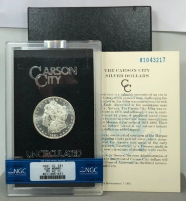 1881-CC $1 Morgan Silver Dollar Carson City NGC MS62 PL ~ GSA HOARD ~ PROOF LIKE - Image 1 of 4