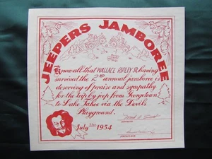 Vintage 1954 2nd Ann. Jeepers Jamboree Survival Certificate (Wallace Ripley Jr.) - Picture 1 of 2