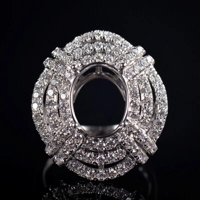 Custom Platinum Natural Diamond Vintage Ring Semi Mounting Oval 12x9MM - Image 1 of 4
