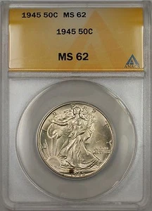 1945 Walking Liberty Silver Half Dollar 50c ANACS MS 62 (Better Coin) - Picture 1 of 2