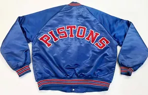 Vintage Chalk Line NBA Detroit Pistons Satin Bomber Jacket L Blue USA Quilted - Bild 1 von 12